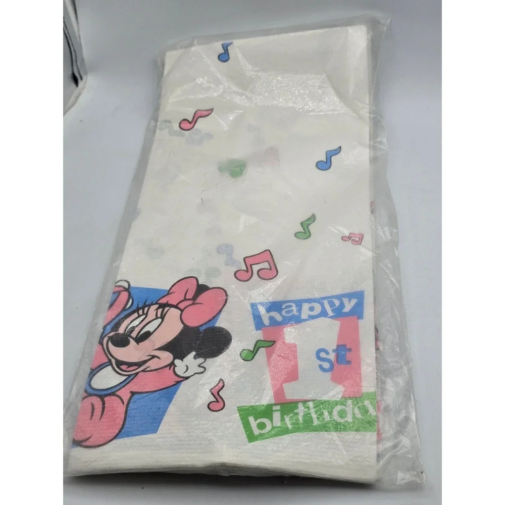 Vintage 90s Disney Paper Table Cover White Baby Mickey Minnie Mouse 1st Birthday